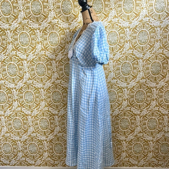 NWT SLEEPER The Genus Rosa Linen Blend Gingham Midi Dress in Blue Vichy Sz XL - Picture 8 of 15